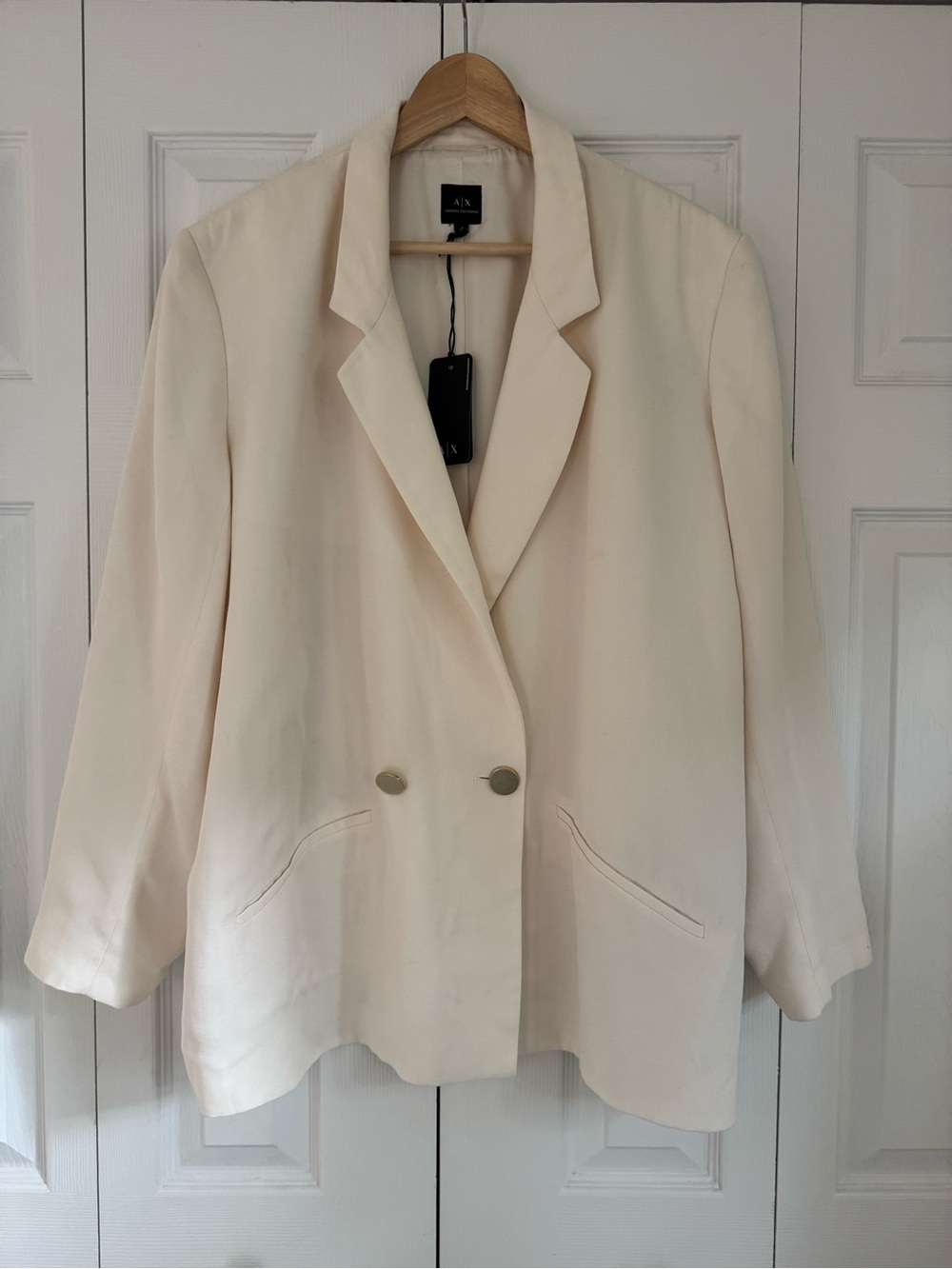 NWT Armani Exchange Cream Lyocell Fabric Double-Breasted Oversized Blazer Size L
